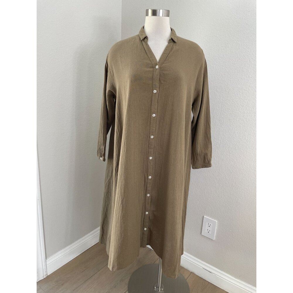 Samansa Mos2 Womens OS Button Up Long Dress Cotton Linen Minimalist Lagenlook